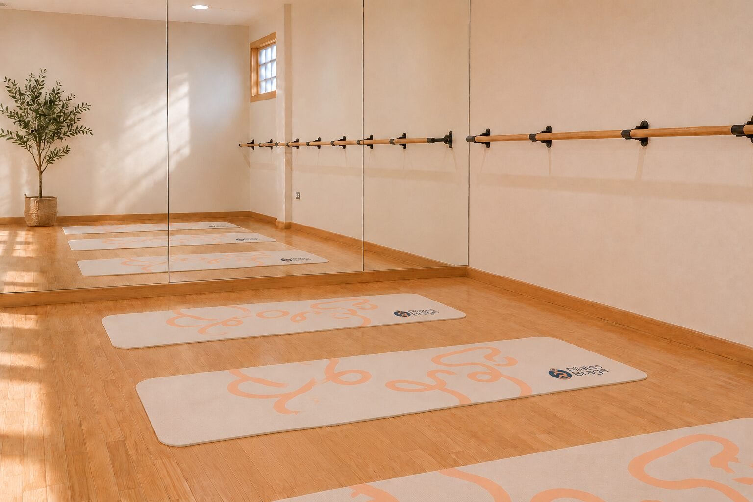 Sala de Pilates de Clínica Brage en Ferrol con barra y esterillas